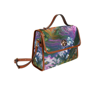White Flowers All Over Print Waterproof Canvas Bag(Model1641)(Brown Strap)