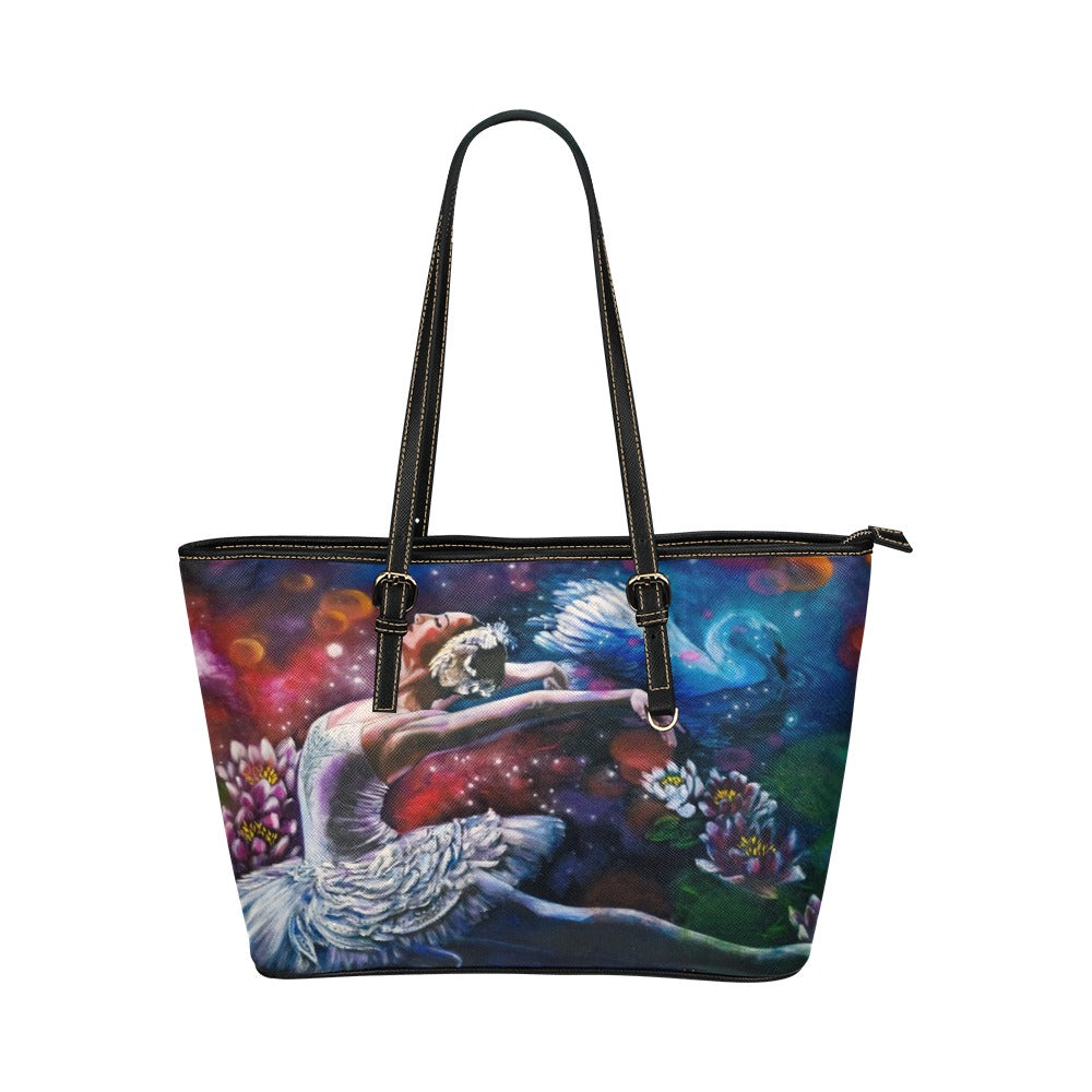 Swan Lake Leather Tote Bag (Model 1651) (Big)