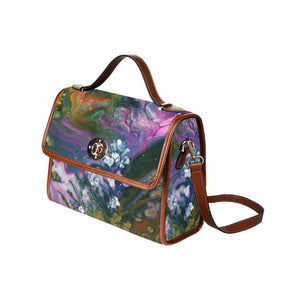 White Flowers All Over Print Waterproof Canvas Bag(Model1641)(Brown Strap)