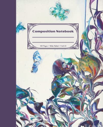 Composition Notebook: Beautiful wide ruled unique acrylic poured fluid art cover. Perfect gift for art lovers.