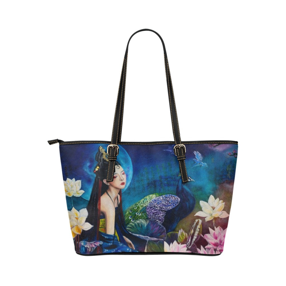 Peacock Princess Leather Tote Bag (Model 1651) (Big)