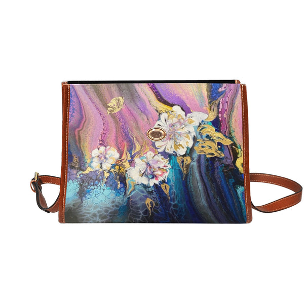 Pink and Ice All Over Print Waterproof Canvas Bag(Model1641)(Brown Strap)