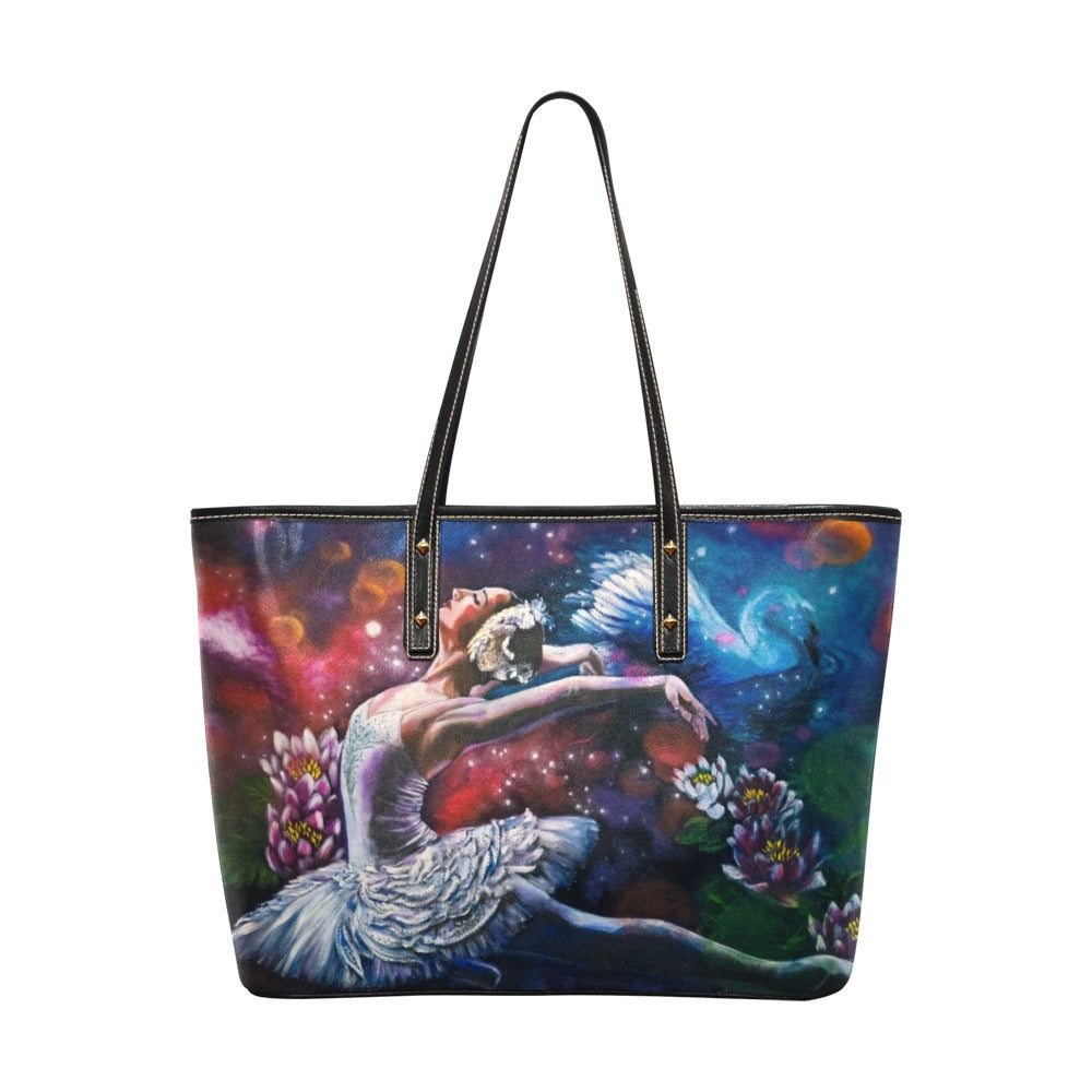 Swan Lake PU Leather Tote Bag(Model1709)