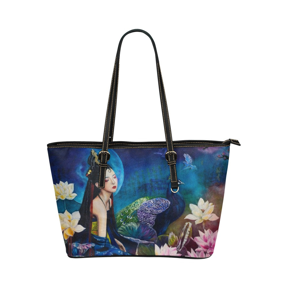 Peacock Princess Leather Tote Bag (Model 1651) (Big)