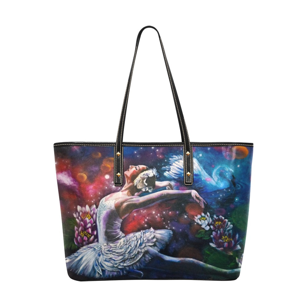 Swan Lake PU Leather Tote Bag(Model1709)