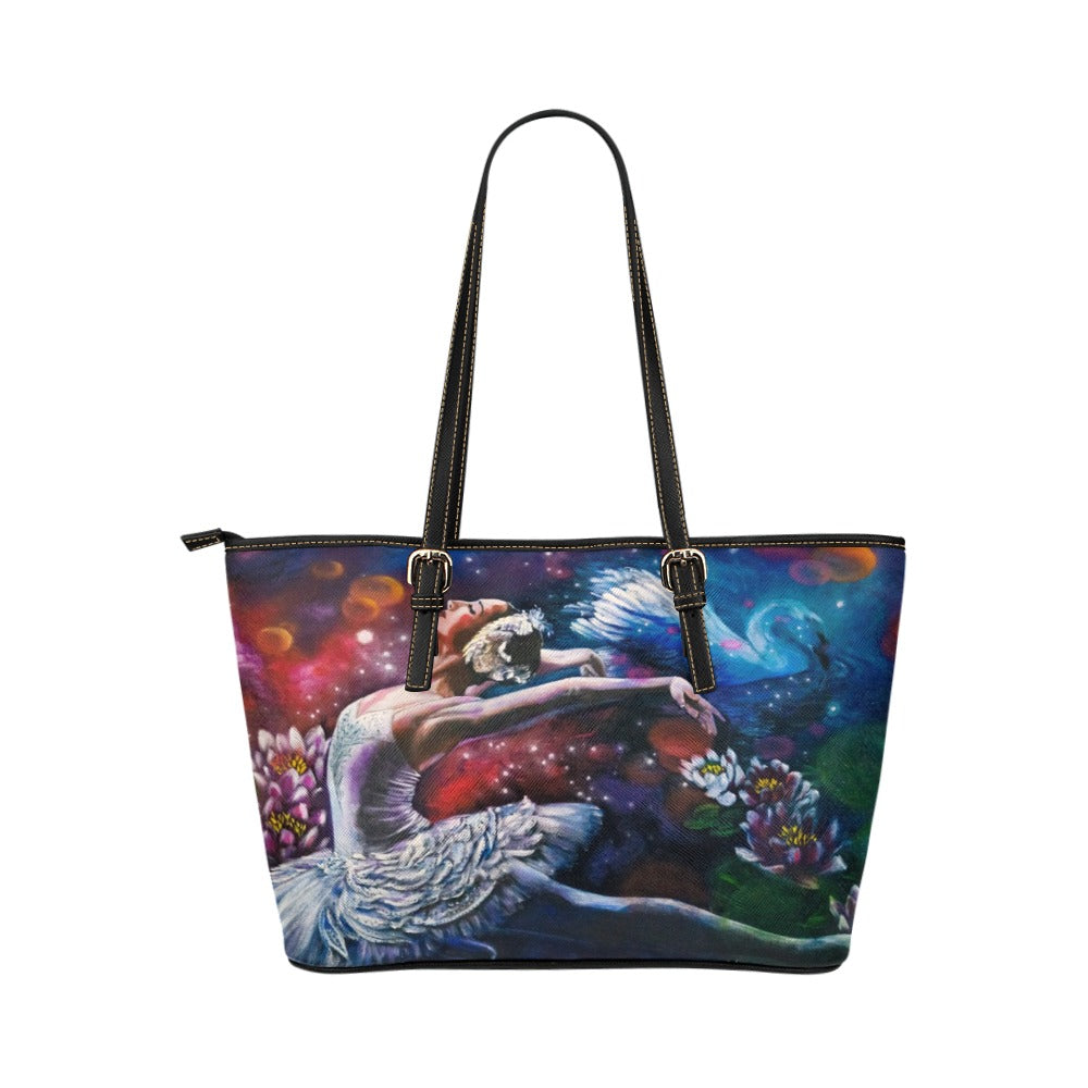 Swan Lake Leather Tote Bag (Model 1651) (Big)