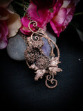 Copper Electroformed Amethyst Pendant with Statement Necklace with Real Mums, OOAK Elegant Art Jewelry