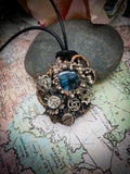 Steampunk Electroformed Pendant, Labradorite, Mixed Metal Copper with Silver Accents,  Gears, Shipwreck Grunge Relic, OOAK