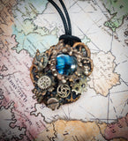 Steampunk Electroformed Pendant, Labradorite, Mixed Metal Copper with Silver Accents,  Gears, Shipwreck Grunge Relic, OOAK