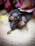 Electroformed Real Leaf Pendant with Apatite and Freshwater Pearl, Botanical Jewelry in Copper, OOAK Elegant Art Jewelry