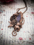 Copper Electroformed Amethyst Pendant with Statement Necklace with Real Mums, OOAK Elegant Art Jewelry